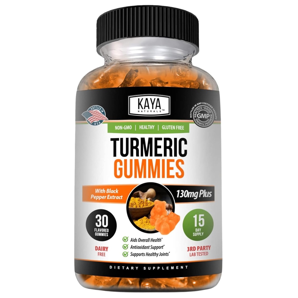 Kaya Naturals Kurkumy - Čistá příroda Kurkumin - Kurkumin-kurkuma zázvorové gumy - 30 Hrabě Gummy - Kurkuma s černým pepřovým výtahem