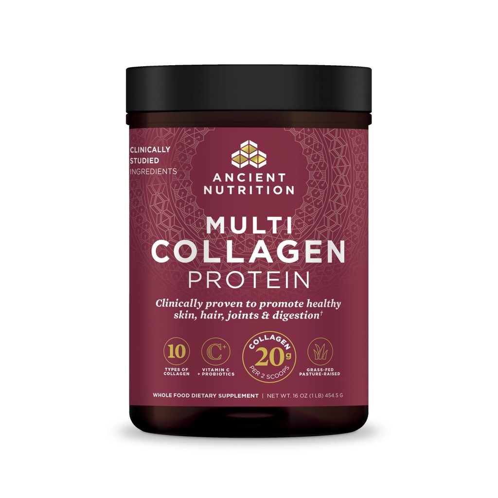 Starověké nutriční kolagen prášek protein s probiotika, Neochucené Multi kolagen protein s vitamínem C, 45 Služební, Hydrolyzované kolagen Peptides podporuje pleť a nehty, Gut zdraví, 16oz