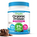 Orgain Organic Vegan Protein + 50 Superfoods Powder, Creamy Chocolate Fudge - 21g Plant Based Protein, 10g Prebiotic Fiber, No Lactosa Ingredients, Gluten Free, No Add Sugar, Non- GMO, 1.12 lb