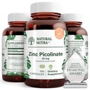 Natural Nutra zink Picolinát 30 mg, dvojité síly, syrové a čisté, vysoce biologicky dostupný doplněk pro růst a imunitní podporu, pomáhá podporovat zdraví kůže, pomáhá podporovat metabolický systém 100 Kapsle