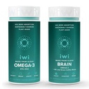 Iwi Omega33 & Brain Omega33 Bundle, 30 Serving, Vegan Plant- Based Algae Omega 3 s EPA + DHA, Krill & Fish Oil Alternative, No Fishy Aftertact