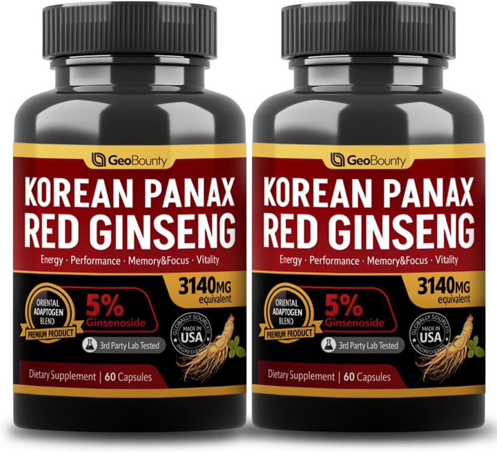 Korejský červený Panax Ginseng Kapsle 2 Pack, Panax Ginseng doplňky, 2 Value Pack 3140mg (Ginsenosid 5%)