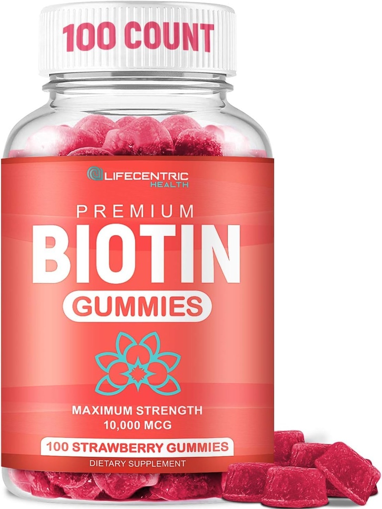 Biotin Gummies pro růst vlasů 124; Max síla Biotin 10000mcg Prevents Thinning and Loss Found 124; Žvýkací Biotin dodatek pro ženy muži a děti 124; 100 Count Vegan vlasy gummies pro vlasy kůže a nehty