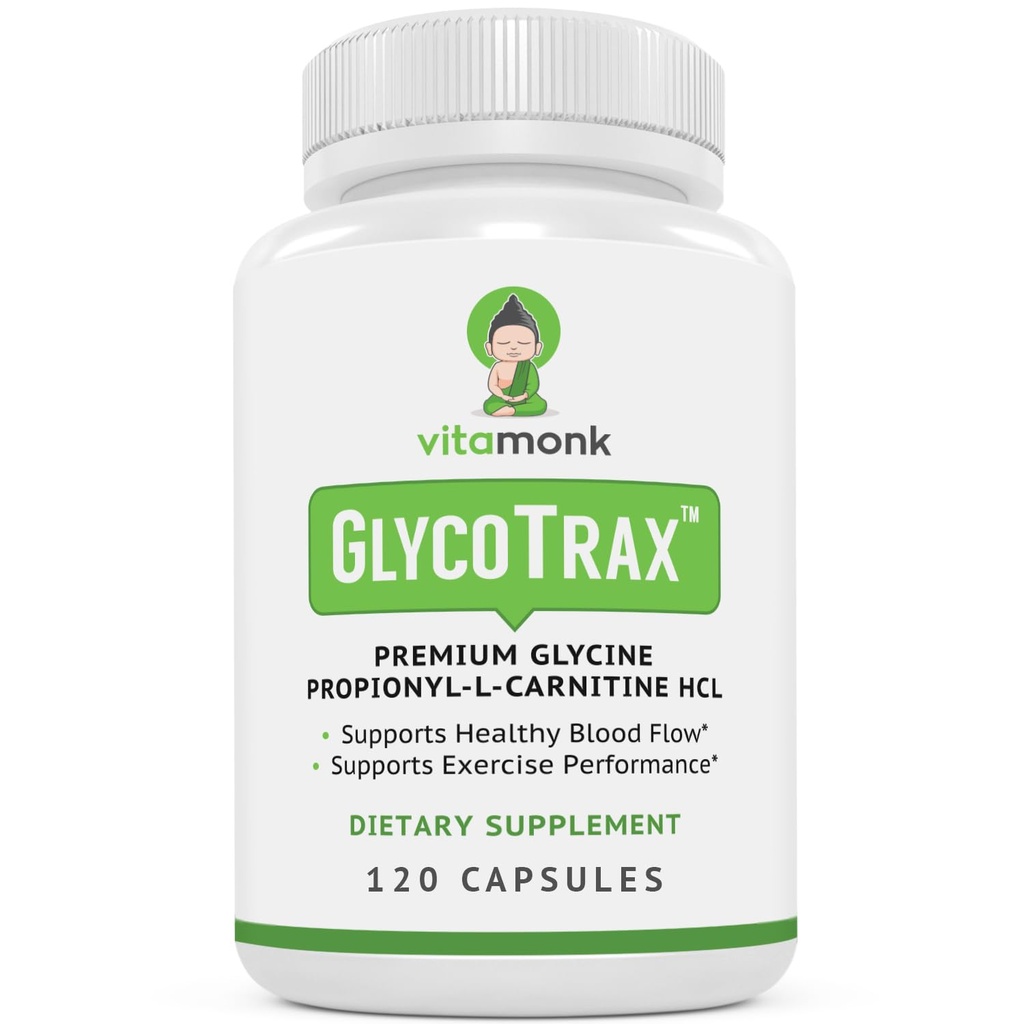 VitaMonk GlycoTrax ™ GPLC Extra Velká lahvička - 120 Kapsle High- Absorpce Glycin Propionyl- L- karnitin bez umělých filtrů - Glycine Propionyl L Carnitin Supplement
