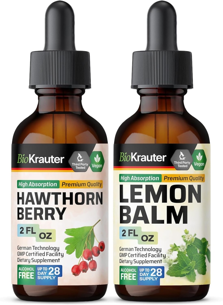 BIO KRAUTER Hawthorn tinktura 2 Fl. Oz. & Lemon Balm tinktura 2 Fl. Oz.