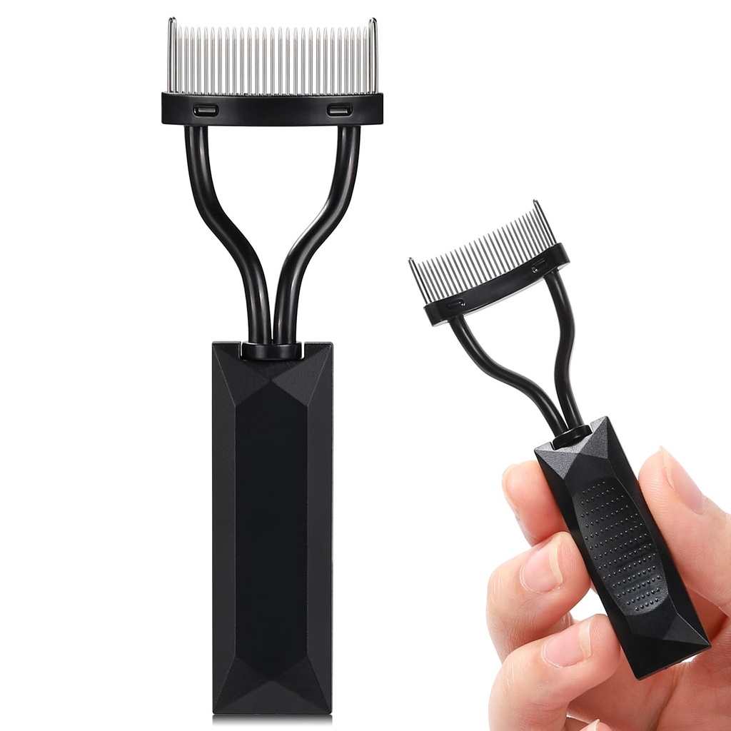 Eylash Comb Separator, Arc Designed Lash Definer Comb Makeup Mascara Comb Applicator With Cover, Eye Cosmetic Brush Tool (Black)