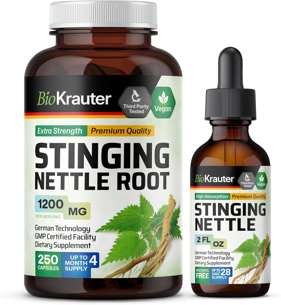 BIO KRAUTER Strečing Nettle 250 Kapsle & Strečing Nettle tinktura 2 Fl. Oz.
