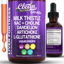 Clean Nutraceuticals Mléko Thistle NAC Játra čistící detox a opravy dodatek Podpora jater Tekuté Kapky s Dandelion Extract, Artichod, Chanca Piedra, Cholin, L-Glutathione, Burdock, Schisandra