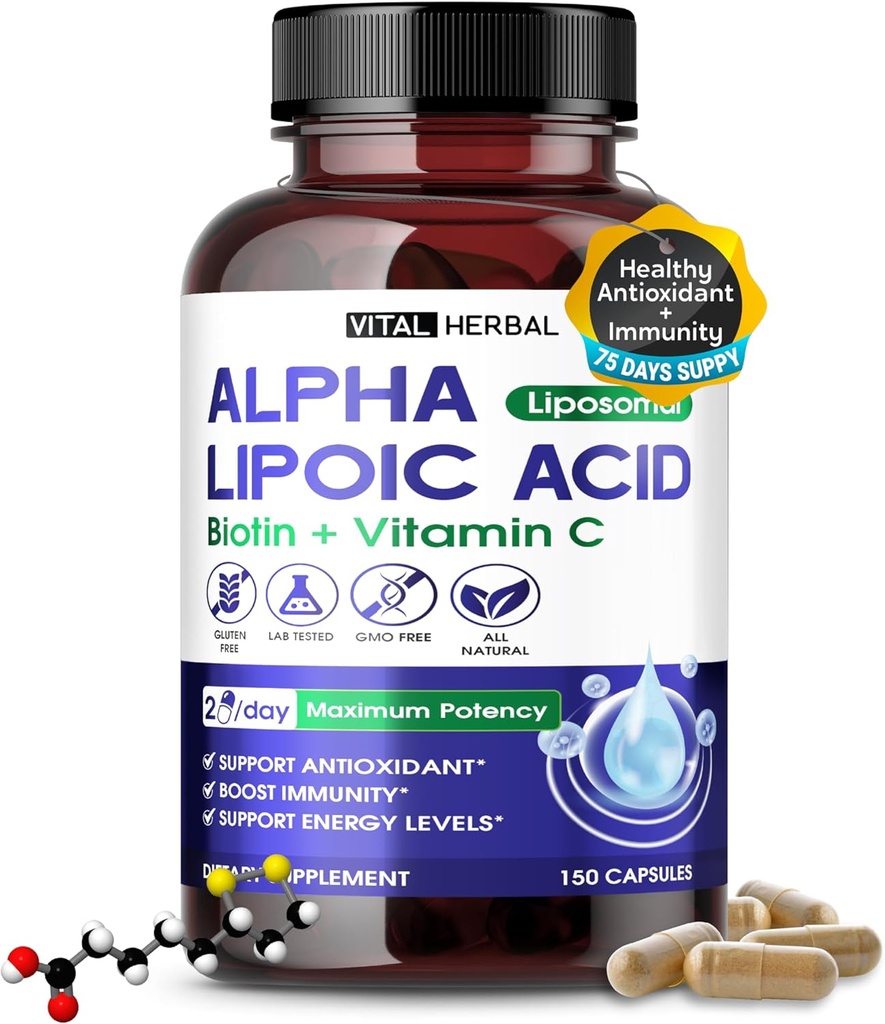 Lipozomální kyselina alfa-lipoová s biocínem, vitamin C - maximální potenciál - podporuje imunitu, energetické hladiny - Vyrobeno v USA
