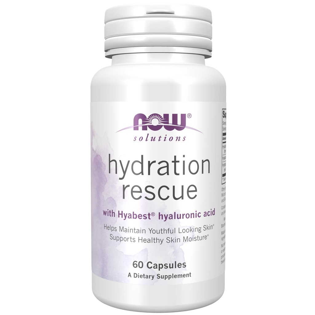 Nyní Foods Solutions, Hydration Rescure with Hyabest ® hyaluronic acid, Napomáhá udržet mladistvý vzhled kůže *, podporuje zdravé pokožky vlhkost *, 60 Veg Kapsle