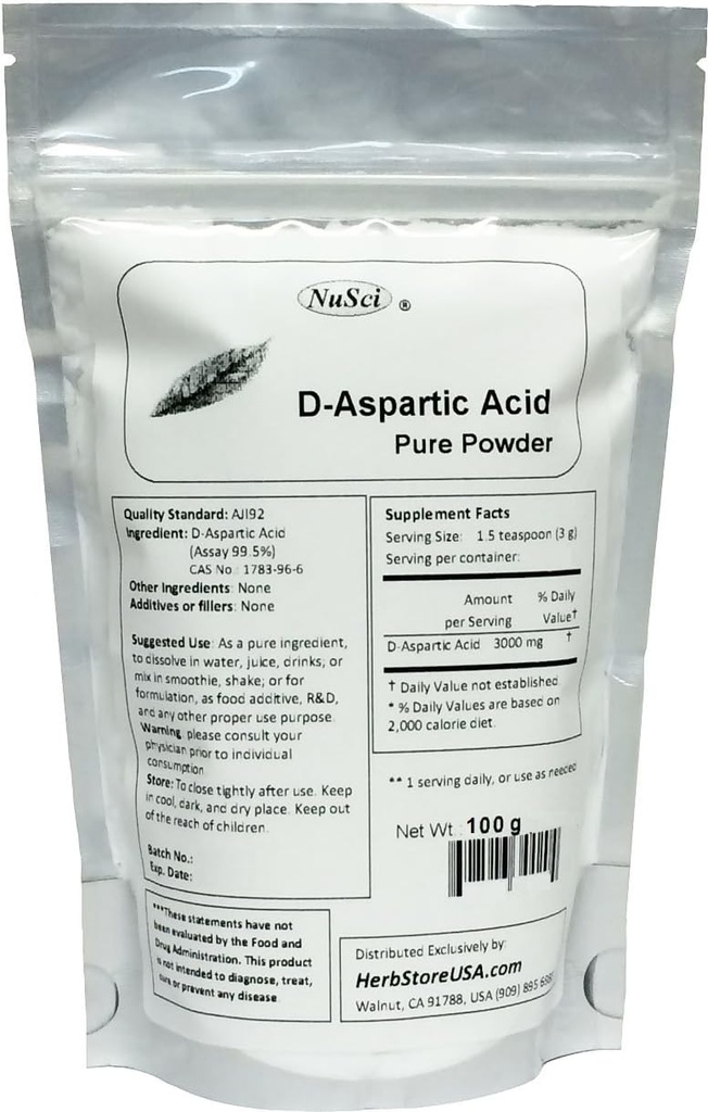 Čistá D- aspartová kyselina (DAA) Powder AJI Quality Standard (100 gramů (3.52 oz))