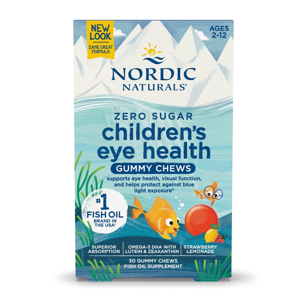 Nordic Naturals Children 's Eye Health Gummies, Strawberry Lemonade - 30 Gummies for Kids - 484 mg Total Omega-3s DHA, Lutein & Zeaxanthin - Brain Health, Antioxidant Support, Non- GMO - 30 Servings