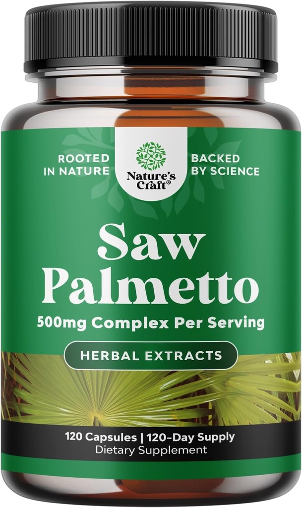 Natures Craft Extra Pevnost Saw Palmetto Extract - Pokročilý pilový Palmetto pro ženy a muže zdraví vlasů a Močové podpory s rostlinnými steroly & Flavonoidy - Mocné Bylinné doplňky 120 Kapsle