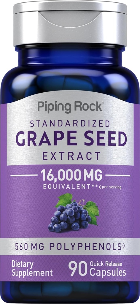 Piping Rock Grape Seed Extract Capsules 124; 16,000mg Supple124; 90 Pills Supplemente Vitis Vinifera 124; Non- GMO, gluten zdarma