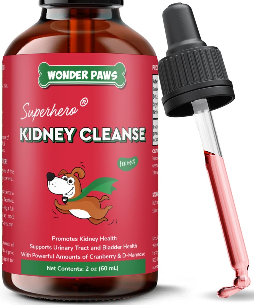 Wonder Paws Premium Ledviny Podpora pro psy - Cranberry doplněk pro psy - Psí UTI léčba - Podporuje močový měchýř, Detox, Moč & Ledviny Zdraví - Tekuté ledviny dodatek pro psy 2 oz (60ml)