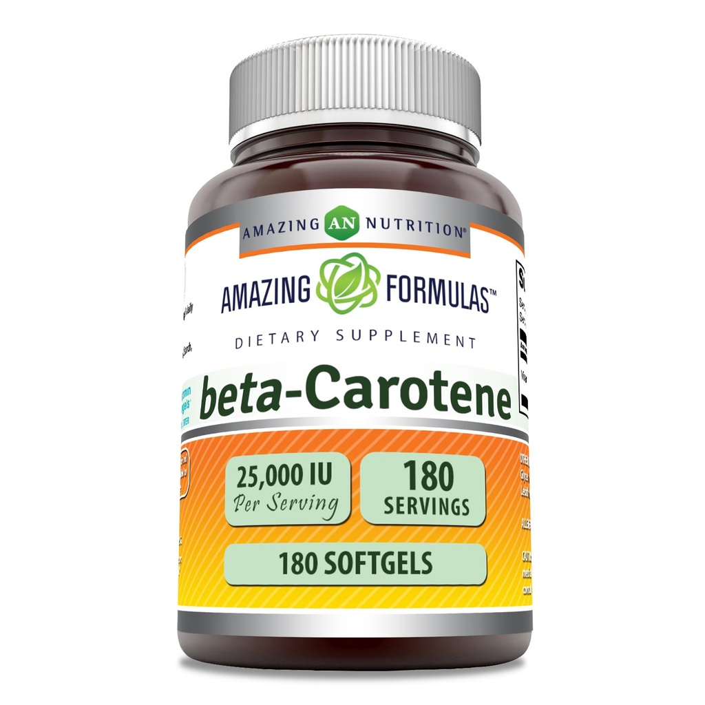 Amazing Appendias Beta- karotene Supplementary 124; 25000 IU / Serving Appendation 124; 180 Softgels Appendate 124; Non- GMO Appendate 124; Gluten- Free Appendation 124; Made in USA