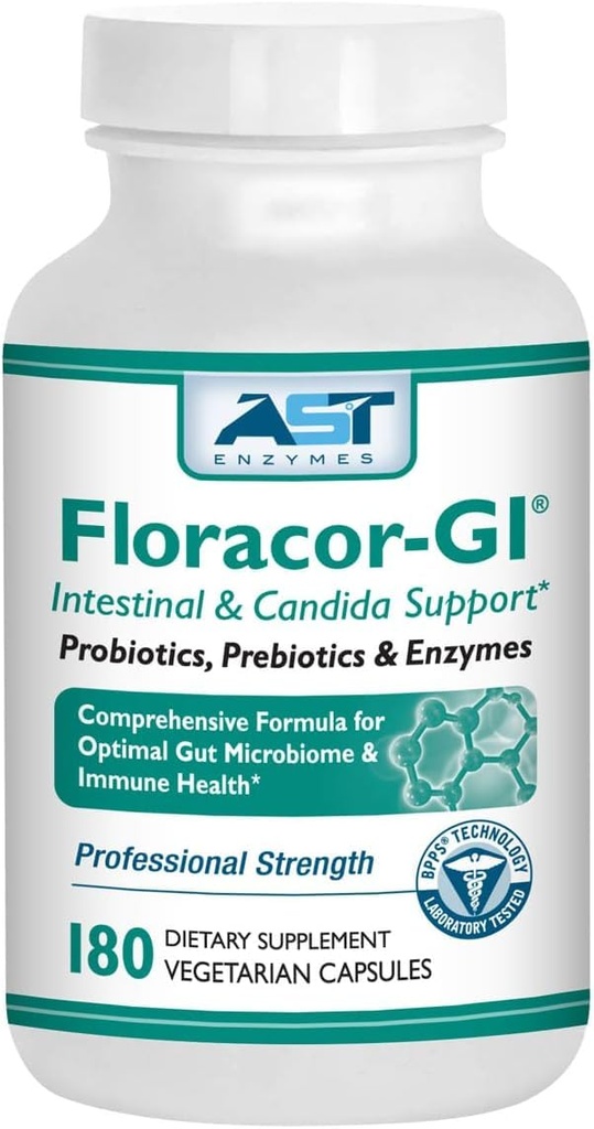 Floracor- GI Candida Cleanse, Probiotický a enzym Support Formule 180 Kapsle
