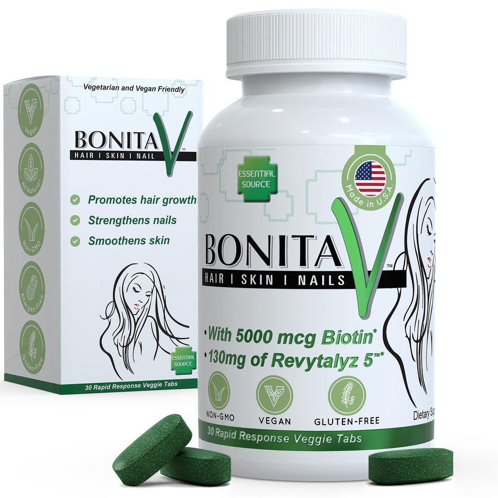 Základní zdroj Biotin (Biotina Vitaminas) - Vlasové kožní nehty Vitamíny pro ženy a muže - 5000 mcg - Podpora růstu vlasů doplňky - 30 Tablety - s Revytalyz 5, Vitamin A, C, B12 - Vyrobeno v USA