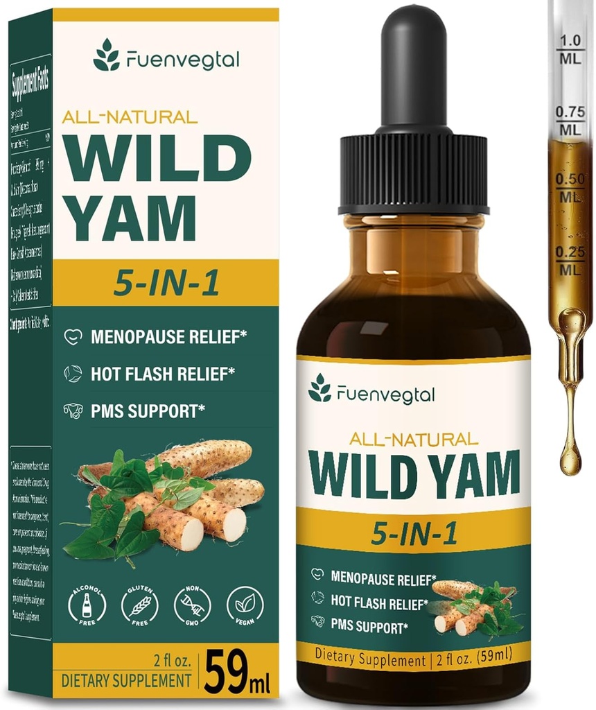 Všechny bylinné tekuté kapky, Wild Yam Extract s Chaste Berry, Fenugreek, Black Cohosh pro Menopause Relief & PMS Podpora. 2oz