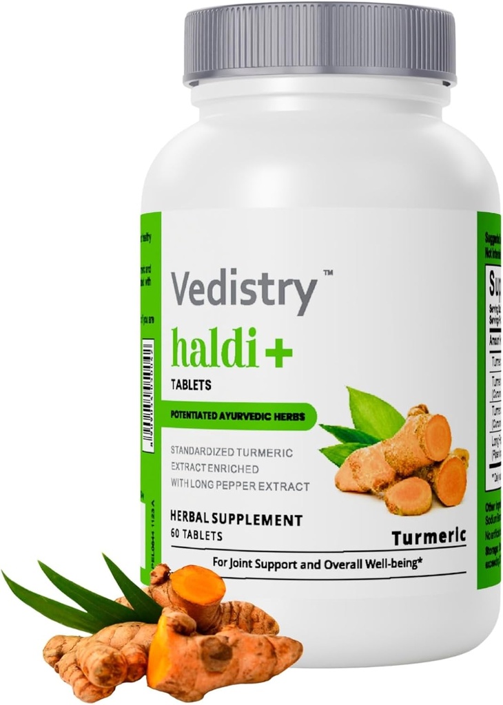 Haldi + 850mg Turmerické tablety s 95% Curcumin & Long Pepper CLAS124; 60 tablet CLAS124; maximální absorpce CLAS124; Vegan Herbal Supplement CLAS124; Balení po 1 ks