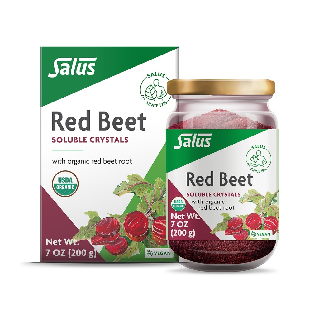 Salus Red Beet krystals - Organic Nutritional Beet Root Powder Mix - Superfood Powder Dodatek s vitaminem C, Folát, hořčík & draslík - 7 oz