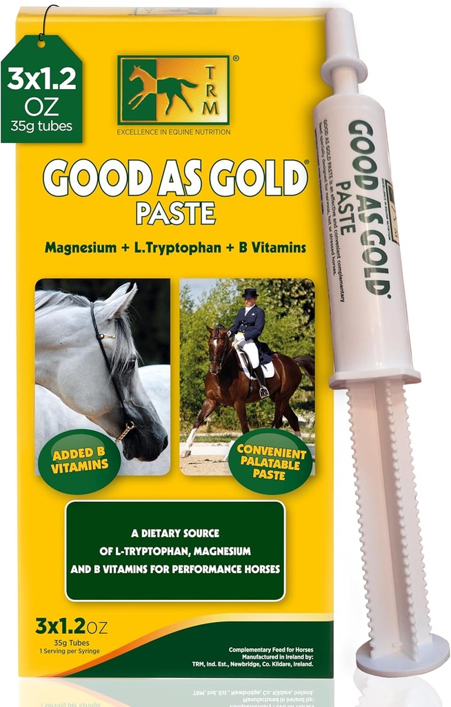 TRM Dobré jako Gold Equine Calming doplněk Paste pro relaxaci a soustředění 124; Triptofan, hořčík, B vitaminy - 3 Qty x 1.23 oz (3 Qty x 35g) - 3 Qty x 1.23 oz