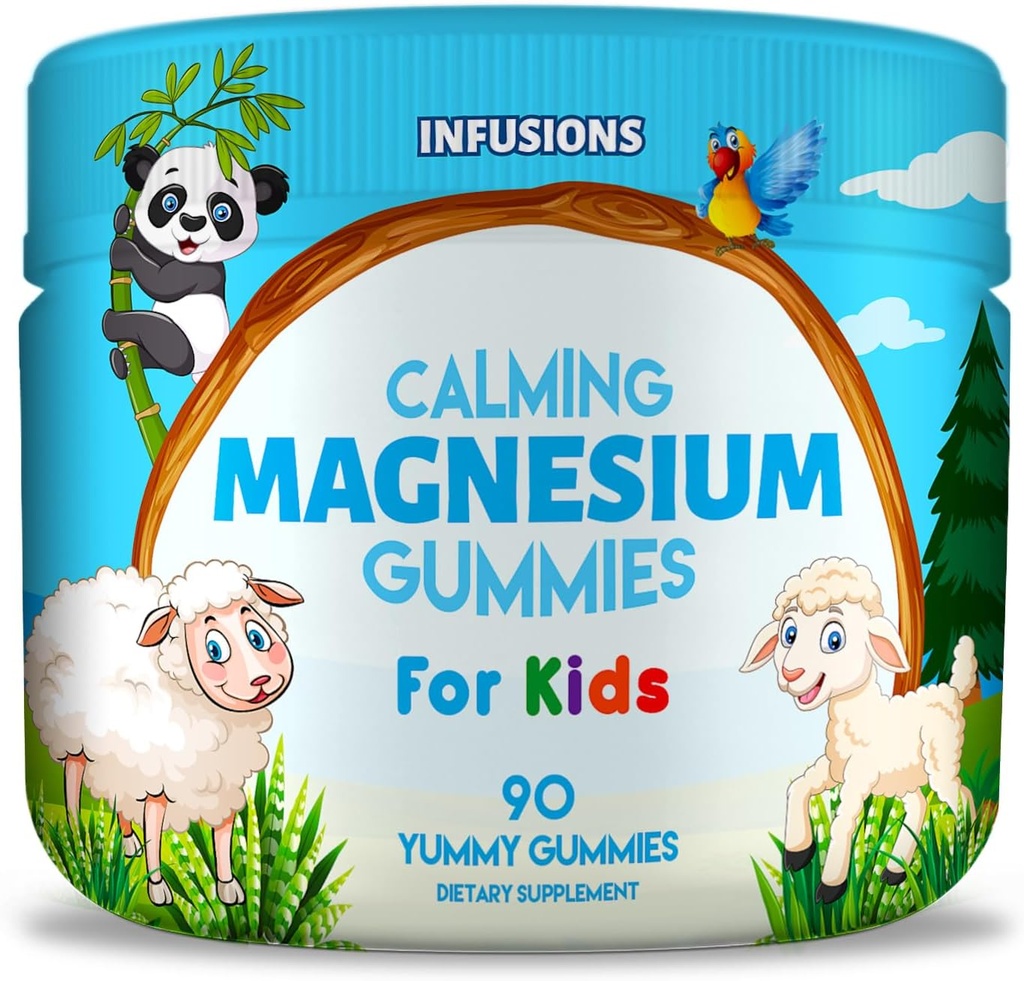 Infuze Klidný hořčík Gummies pro děti 90 Počet - Zdravá Muscle Bone Energy Support Měkké a lahodné Vegan Friendly & Non-GMO