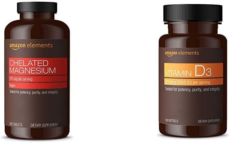 Prvky Chelated Magnesium Glycinát (240 tablet) a Vitamin D3 (180 Softgels)