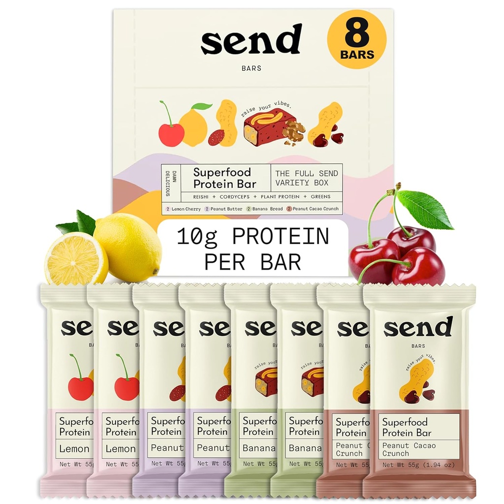 Poslat bary Plant- based Vegan zdravé proteinové bary, Se zelenými (Variety Pack, 8 Bary) - Pouze skutečné ingredience, Zero přidaný cukr, gluten- Free, Dairy- Free