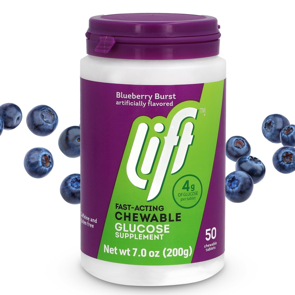 Lift Glucose Fast- acting Glucose Chewable Energy Tablets, Blueberry, 50 ct Jar (Balení po 1)