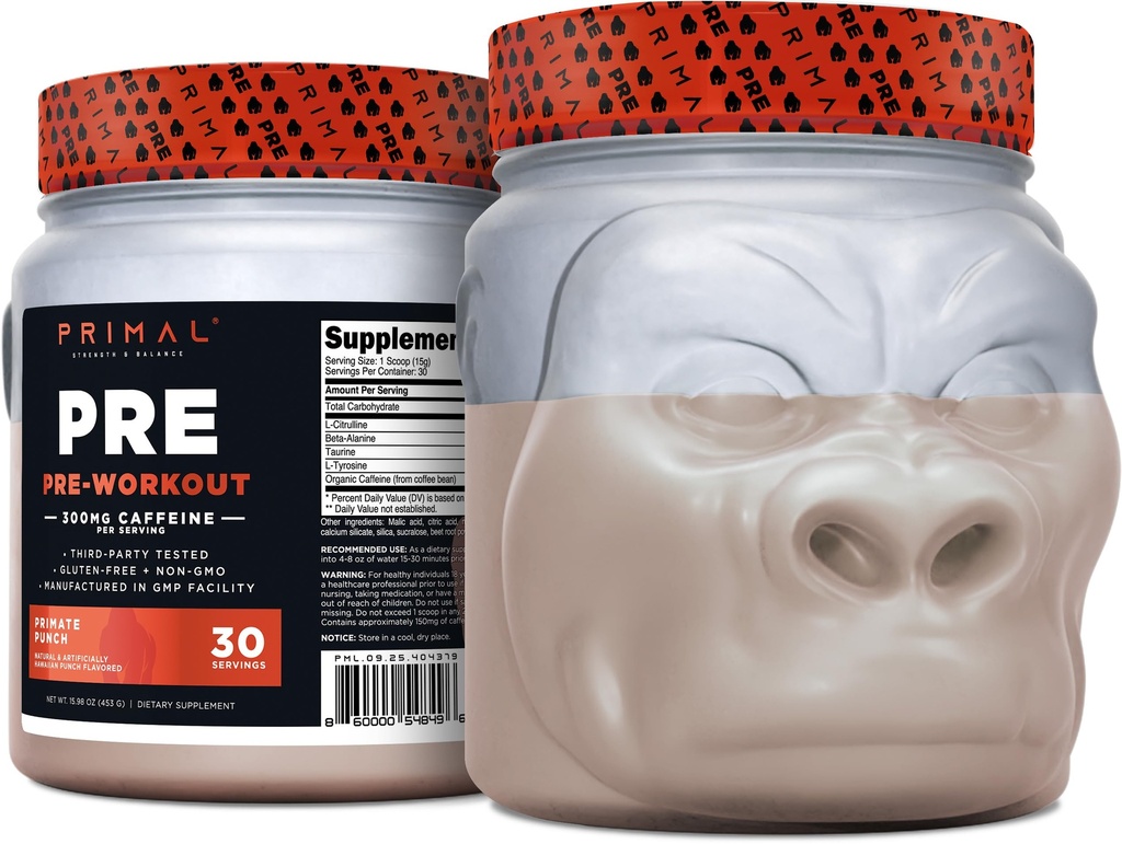Primal Pre- cvičení Primate Punch (30 Služeb) (Tropické ochucené) - gluten zdarma & Non- GMO