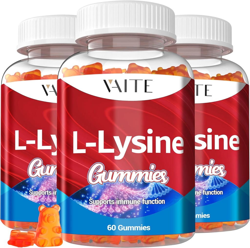 L- Lysin 1000mg Gummies - Podporuje pleť, Lip, Vegan, Gluten Free, 60 Žvýkací lysin pro dospělé, Vitamíny Tissue Zdraví a imunitní systém, Amino kyselina vitamin dodatek a komplexní doplňky (3 Pack)