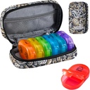 Serfeymi Týdenní Travel Pill Organizátor 2 Times A Day PM Upgraded Rainbow Pill Box 7 Day with Portable Zipper PU Leather Pill Case, Medicine Organizer for Pills, Vitamíny, Rybí oleje - Brown 03
