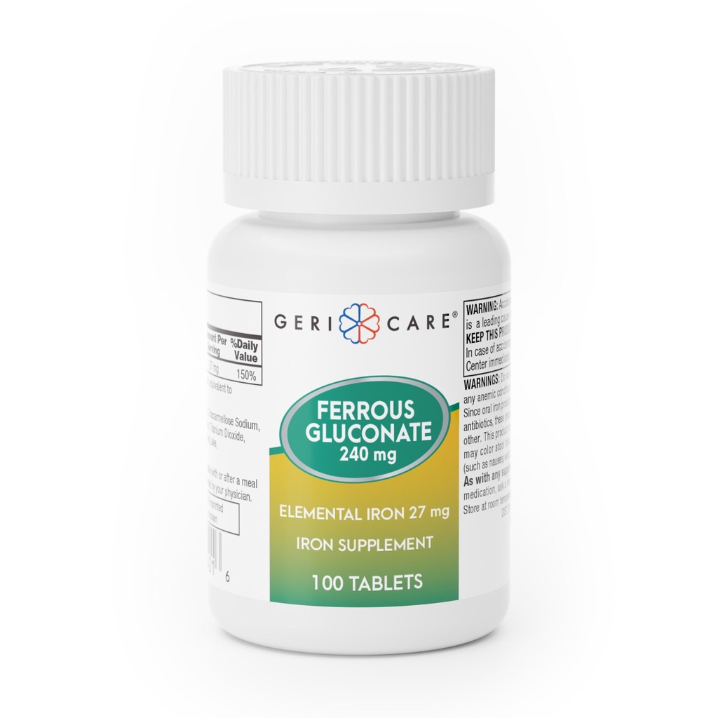 Gericare Iron 27mg Ferrous Gluconate 240mg, Iron & Energy Suplement, 100
