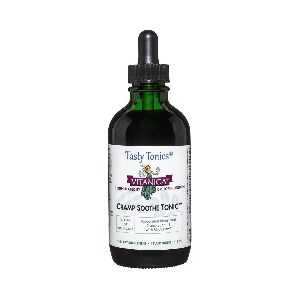 Vitanica Cramp Sooth Tonic, Dr. Vyhlazený Menstrual Cramp Podpora, s Black Haw Bark, Valerian Root, Ginger Root, a Garrya Herb, Alkohol zdarma, Vegan, 4 Ounce