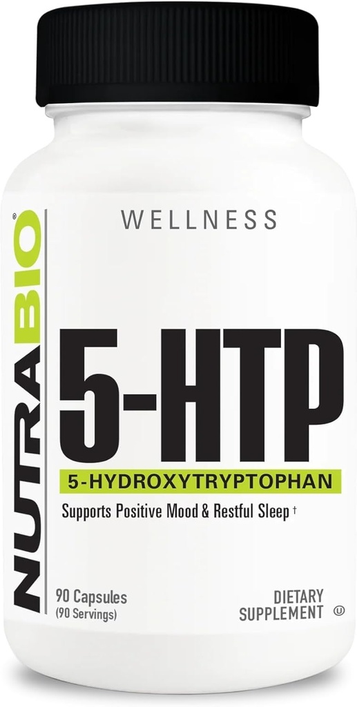 NutraBio 5-HTP dodatek, 200mg Kapsle - Může pomoci podporovat a podporovat zdravější a trvalý spánek, 90 Zeleninové kapsle