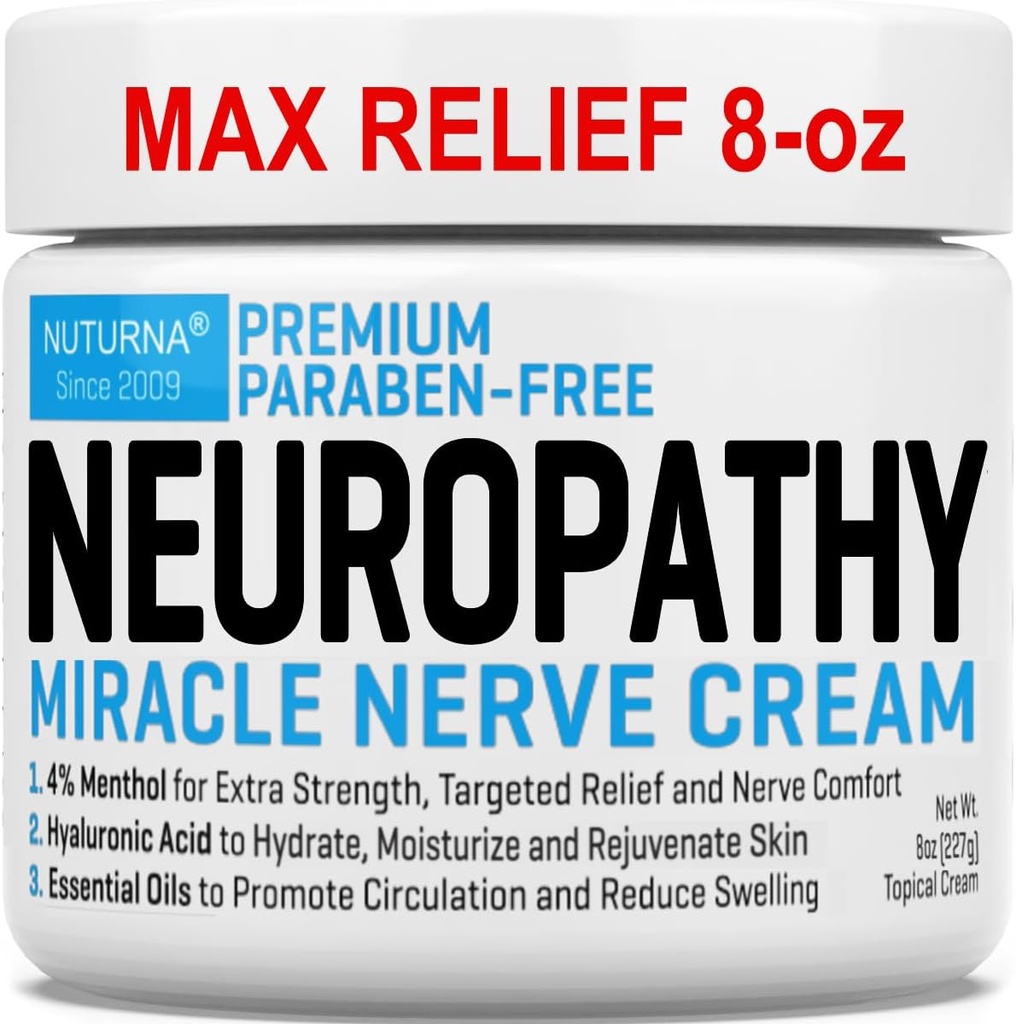 Neuropatie Nerve Relief Cream - Premium Nerve Cream 3X Akce pro cílenou úlevu a mýdlo Nerve Comfort - Maximální síla s 4% Menthol, MSM pro nohy nohy & záda - Super velké 8 Oz