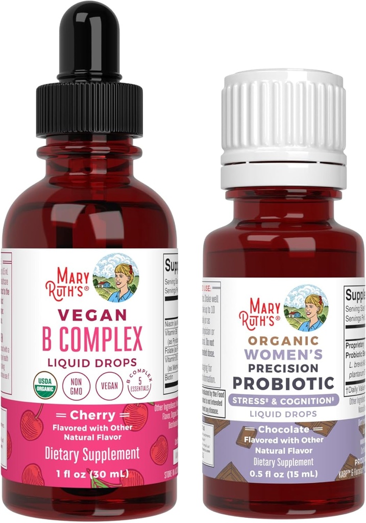 MaryRuth Organics Stress & Cognition Probiotic (Chocolate) for Women & B Complex Drops IR 124; USDA Organic, Clean Label Project Ověřené ® IR 124; Vitaminy pro relaxaci, metabolismus, & Health IR 124; Vegan, Gluten