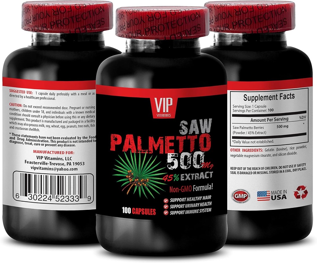 Saw Palmetto růst vlasů - Saw Palmetto 500MG Extract - Saw Palmetto pro ženy Ztráta vlasů - Saw Palmetto Bylinné doplňky pro ženy - Saw Palmetto Extract Kapsle - Saw Palmetto Berries 1B 100 Caps