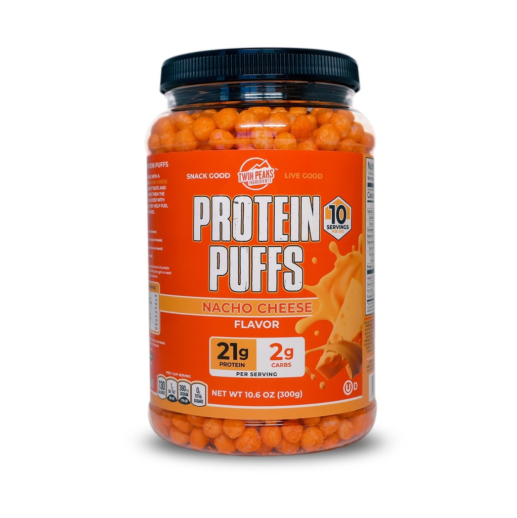 Twin Peaks Protein Puffs - (Nacho sýr), Keto Friendly, Low Carb Snack (300g, 21g Protein, 2g Net Carbs, High Protein, Zdravý Crunchy Snack)