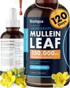 Bioliqua Mullein Drops for Lungs - Vysoká síla 150,000mg na 4fl oz tinktura - 120 Servings at 1,250mg per Dose - Lung Detox & Bronchial Cleanse - Coconut Flavour