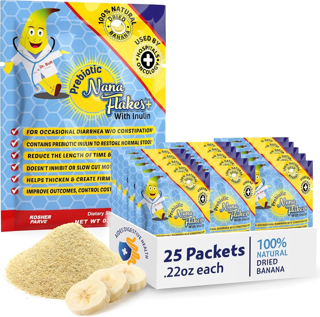 Nutriční vzory, Prebiotické Nana Flakes s inulinem, 100% čisté banány Flakes, High Protein & Prebiotic Fiber, Digestivní Wellness, pro dospělé a děti 4 + (25 Single- Serve Packs)