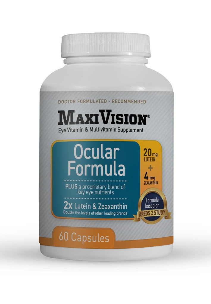 MaxiVision ® Ocular Formule - AREDS2 - Oční vitaminy & Multivitamin - Lutein a Zeaxanthin - 1 lahvička (60 tobolek)