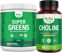 Nested Naturals Super Green & Cholin Bundle 124; Superfood Powder with Probiotics & Fiber & Choline Bitartate for Cognitive Function & Clean Energy