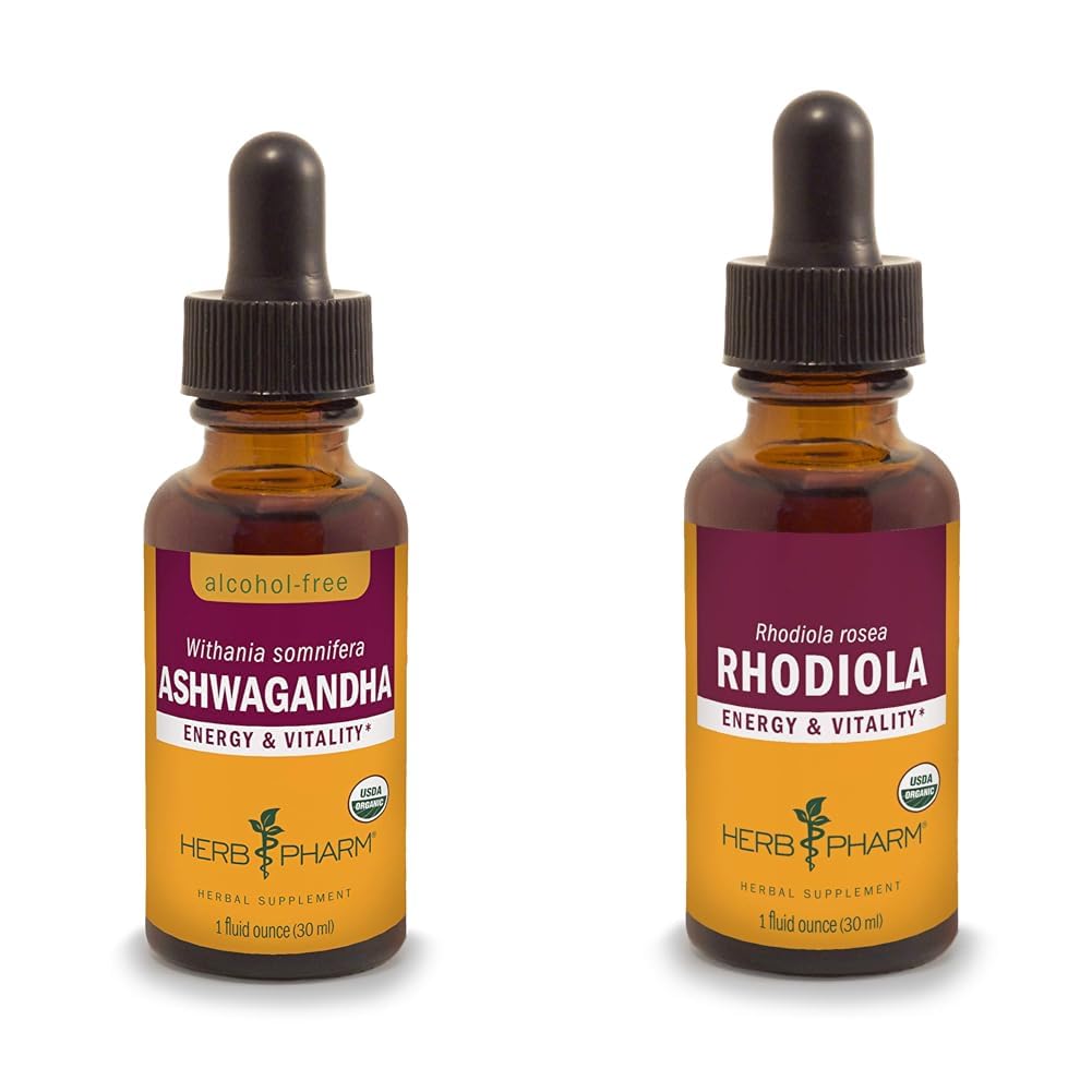 Herb Pharm Ashwagandha & Rhoddiola Root Extrakts for Energy, Vitality, Endurance & Stamina, Alkoholicko-Free Glycerite & Organic Cane Alkohol, 1 Oz