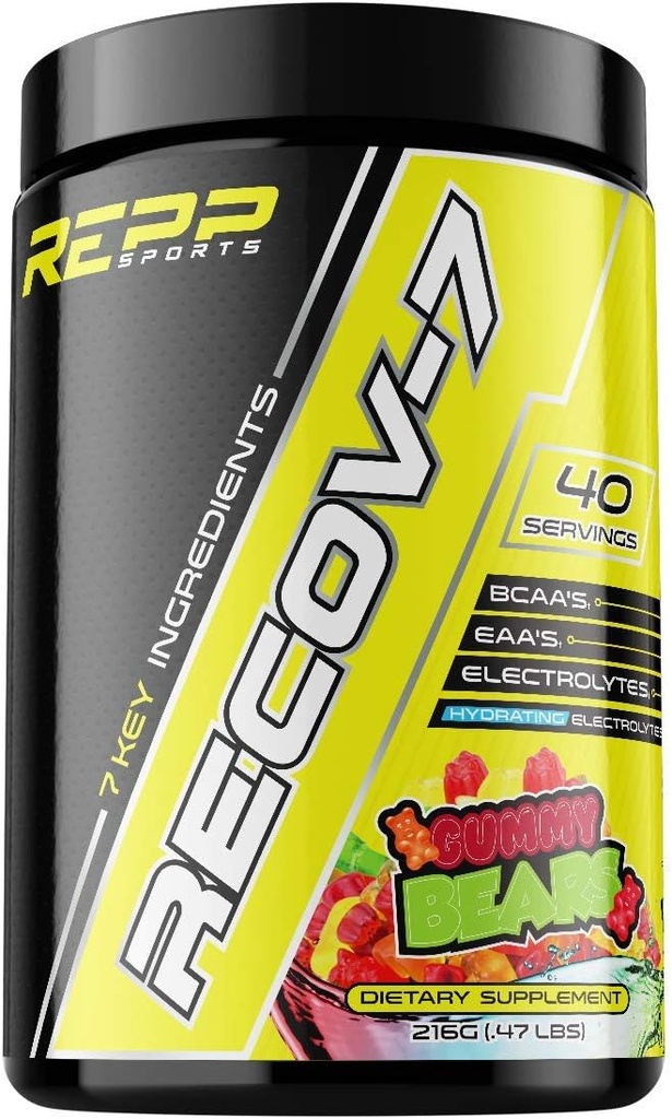 REPP Sports Recovov-7 Full Spectrum EAA a BCAA LAN 124; Advanced Recovery and Glycogen Replenition for Intra- Workout (Gummy Bear, 40 Servings (216g))