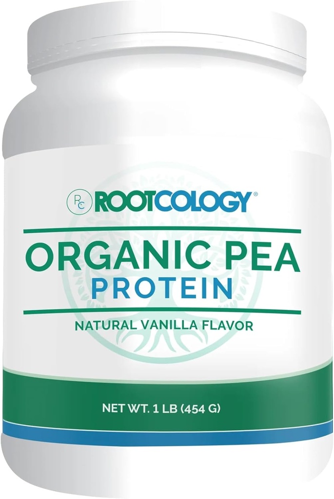 Rootcology by Dr. Izabella Wentz PHARMAD124; Organic Pea Protein PHARMAD124; USDA Certified Organic Pea Protein with 20g Plant Protein per Serving PHARMAD124; Natural Vanilla Flavor PHARD124; 454g / 15 Services