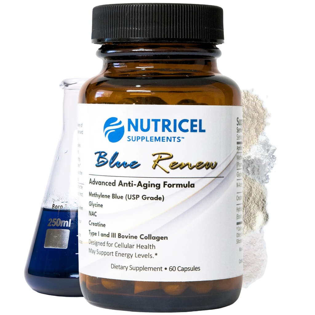 Nutricel methylen Blue Kapsle s přidaným Glycin + NAC (GlyNAC), kolagen, a creatin - Trusted Made in America Brand - 7mg (USP Reference Compliant) - Test třetí strany (60ct)