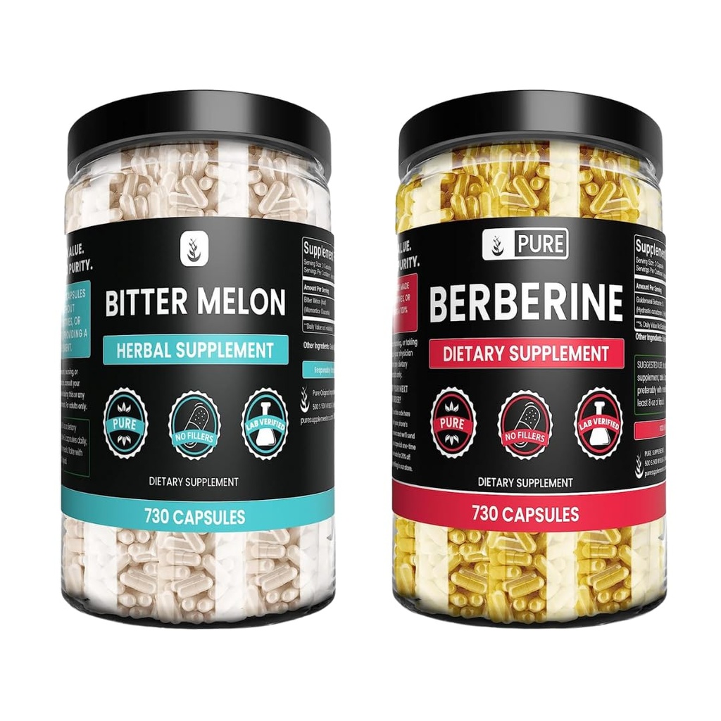 Čisté původní ingredience Goldenseal Berberine & Bitter Melon Kapsle Bundle, (730 Kapsle) Ne hořčík nebo rýžové plniva