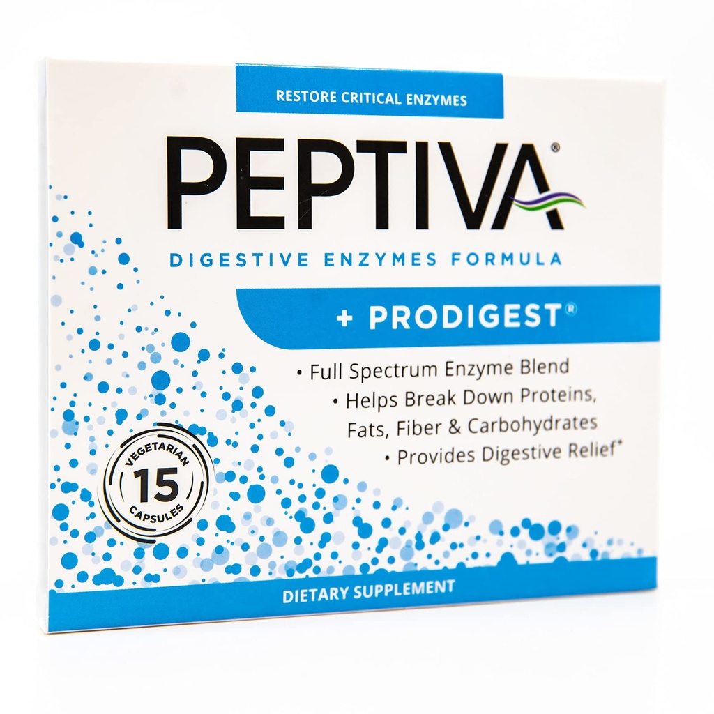 Peptiva Příplatek k trávicímu enzymu + ProDigest - Pomáhá s foukáním, plyn, zácpa - 15 Počet